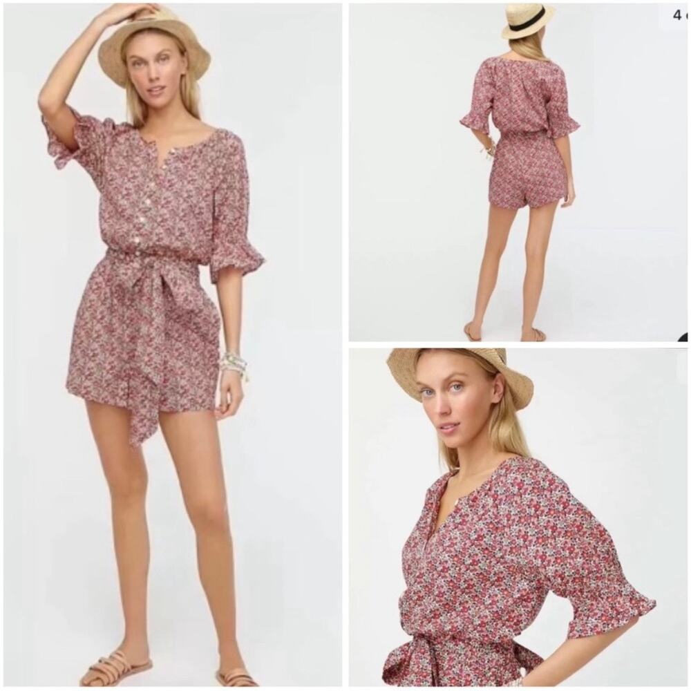 J Crew Cotton Belted Shorts Romper Liberty Betsy Ann Floral Short Sleeve Small
